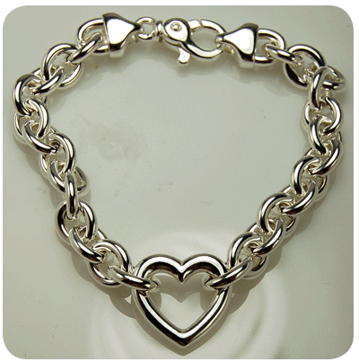 Sterling Silver Cable Heart Bracelet