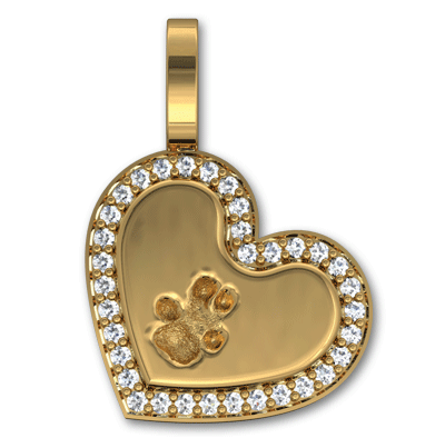 Large Paw Print Heart with Gemstone Bezel