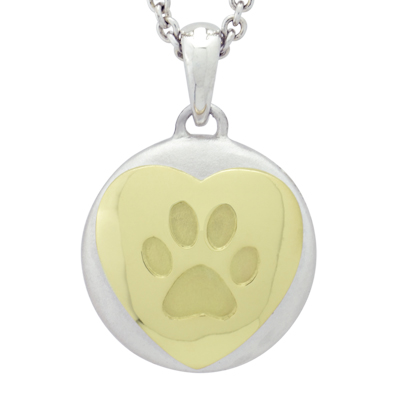 Yellow Gold Heart and Paw Petite Cremation Ash Pendant