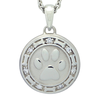 Paw and Bones with Diamonds Cremation Ash Pendant