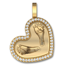 Large Baby Footprint Heart with Diamond Bezel