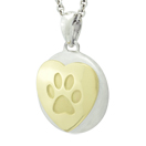 Yellow Gold Heart and Paw Petite Cremation Ash Pendant