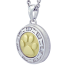 Yellow Gold Paw and Bones with Diamonds Cremation Ash Pendant