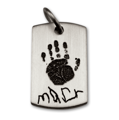 Sterling Silver Dog Tag with Hand Print and Handwriting