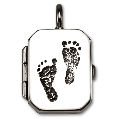 Sterling Silver Large Rectangular Locket with Baby Footprints