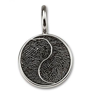 Sterling Silver Large Yin Yang Pendant with Two Fingerprints