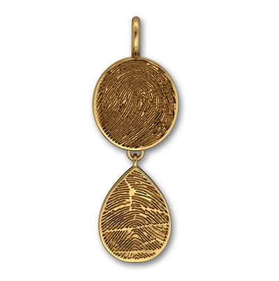 14k Yellow Gold Oval Teardrop Husband and Daughter Fingerprints Pendant