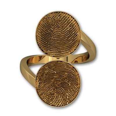 14k Yellow Gold Open Two Circles with Fingerprint Ring