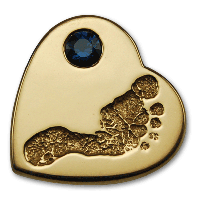 14k Yellow Gold Heart Slider with Baby Footprint and Blue Sapphire