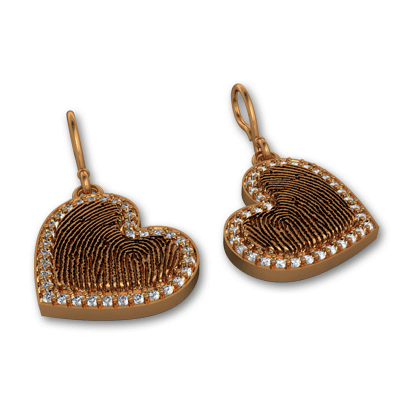 18 Rose Gold Fingerprint Heart Shaped Drop Earrings with Diamond Bezel