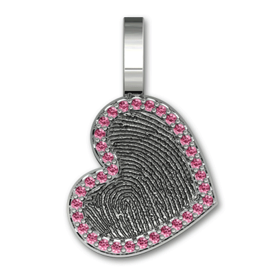 14k White Gold Medium Heart Fingerprint Charm with Ruby Bezel