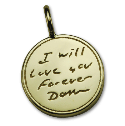 14k Yellow Gold Large Circle with Personalized Handwritten Love Note from Husband to Wife