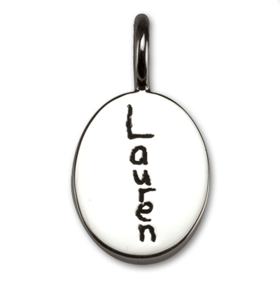 Sterling Silver Medium Oval with Fingerprint on Front and Child's Handwritten Name on Back