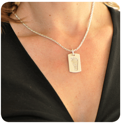 Sterling Silver Small Dog Tag with Baby Footprint