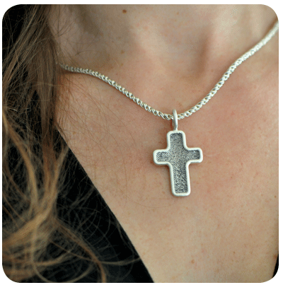 Sterling Silver Large Framed Fingerprint Cross