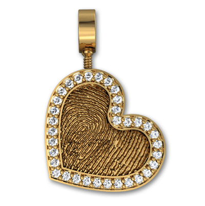 14k Gold Cremation Ash Heart with Diamond Bezel