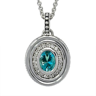 Precious Vessel Cremation Ash Pendant with Blue Topaz and Diamonds